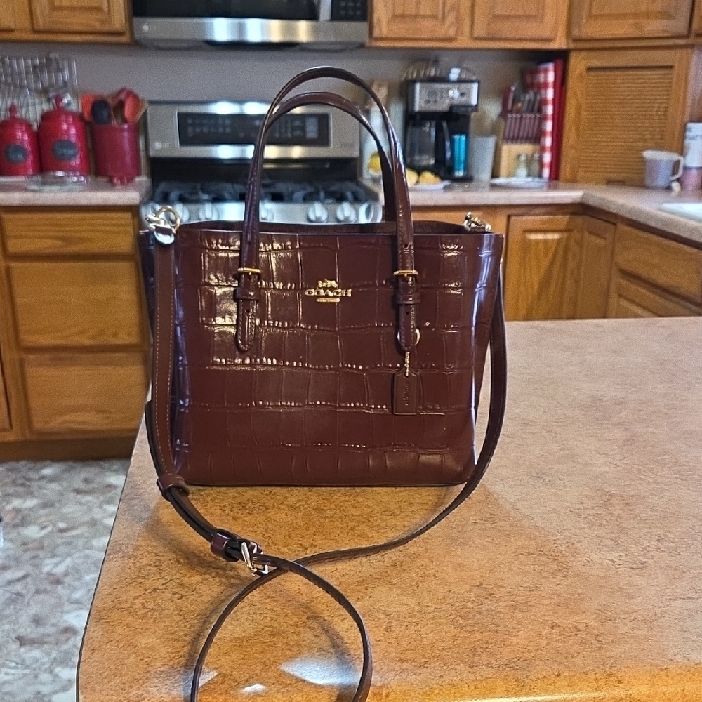 Coach Burgundy Croc-Embossed Leather Tote - Picture 2 of 5
